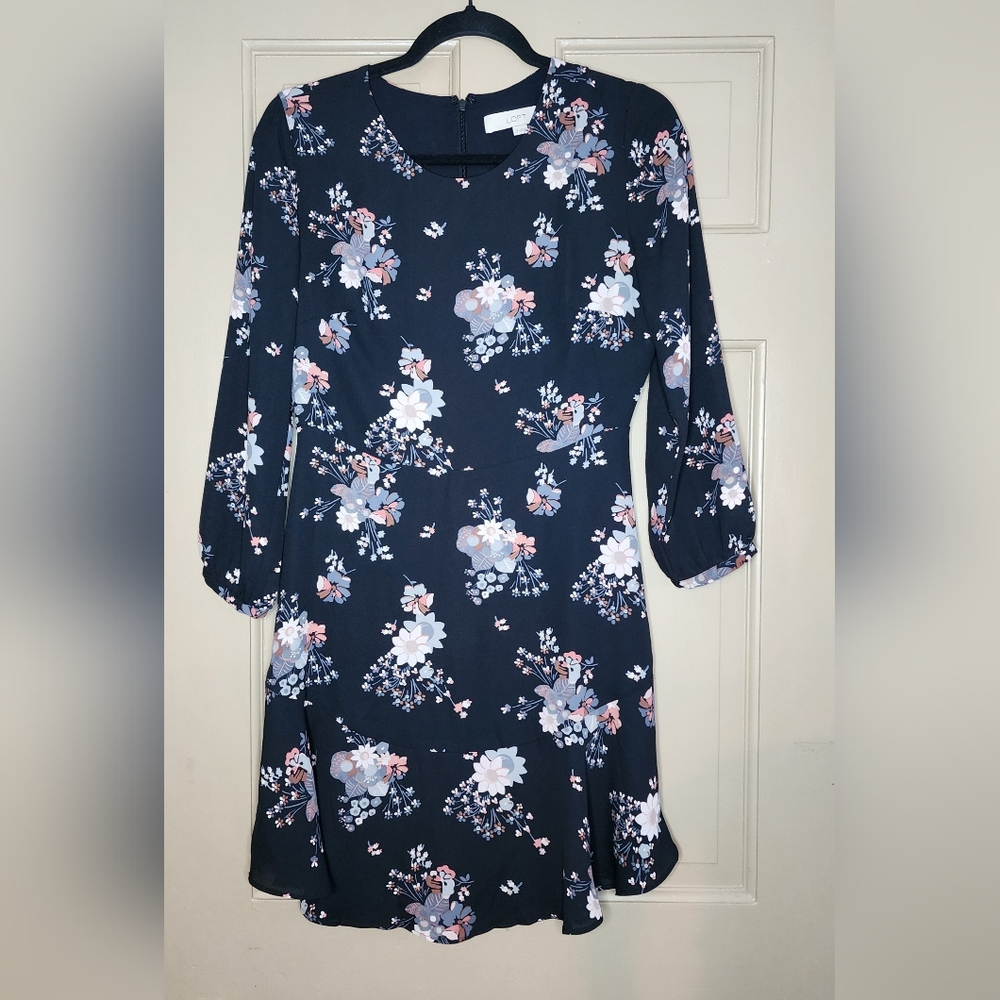 Anne Taylor Loft Floral Navy Dress